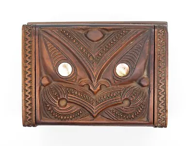 Vintage Maori Carved Wooden Box With Paua Eyes Tapu P.H. Leonard Rotorua NZ • $199.99