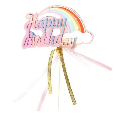 $7.95 • Buy Happy Birthday Rainbow Cake Topper Decoration Stars Cloud Unicorn Party Pink