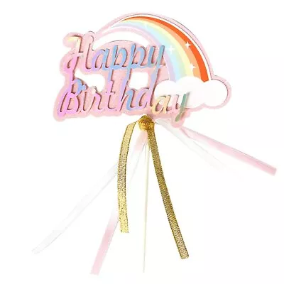 Happy Birthday Rainbow Cake Topper Decoration Stars Cloud Unicorn Party Pink • $7.95