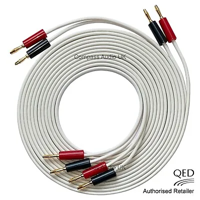 QED 79 Strand OFC White Speaker Cable 2 X 2m Terminated 8 X 4mm Banana Plugs • £26.95