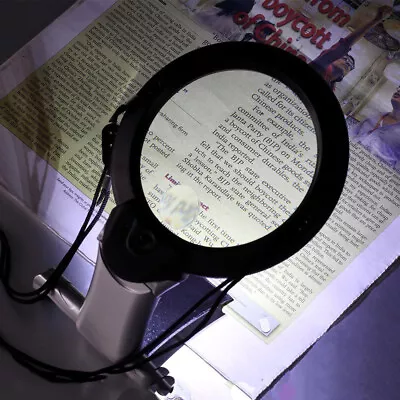  Large Illuminated Magnifying Glass LED Reading Study Desktop Hanging Loupe Lamp • £7.94