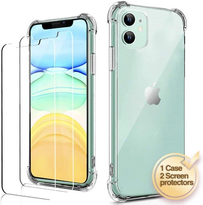 $10.99 • Buy IPhone 11 Clear Case With 2-Pack Screen Protector Glass, Shockproof TPU Bumper