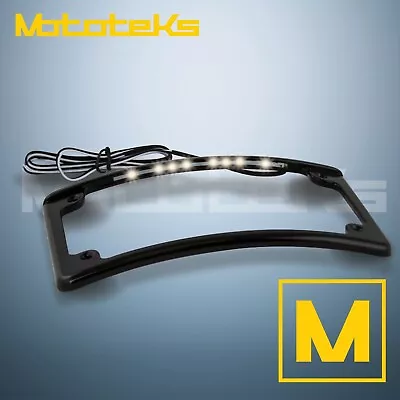 Motorcycle License Plate Curved Led Cover Radius Frame Chrome Black • $29.99