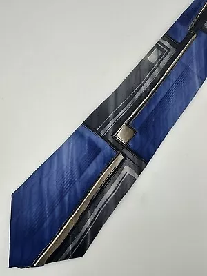 VTG Designer Ties Silk Mens Neck Tie Y2K Western Arrow Blue Gray Geometric • $14.99