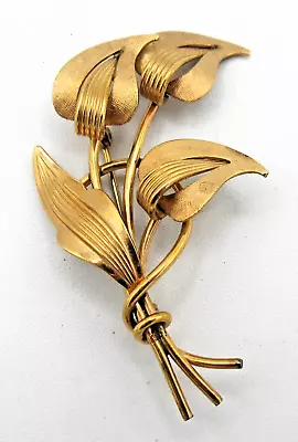 VTG SIGNED VAN DELL 1/20 12K Textured Gold Tone Metal BIG FLOWER LEAF Brooch Pin • $16.24