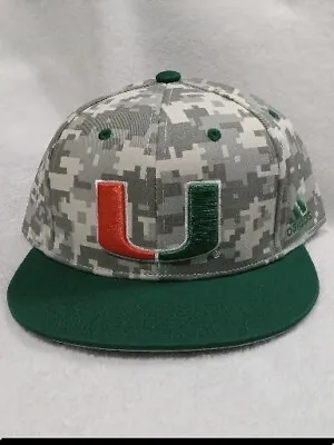 Adidas Miami Hurricanes Baseball Hat Digital Camo Fitted Cap Size 7 1/8 • $24.99