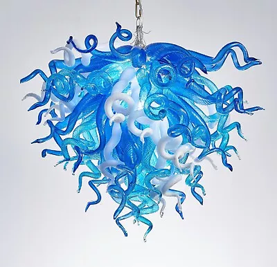 Blue And White Unique Hand Blown Murano Glass Chandelier Light Fixture 28  High • $890