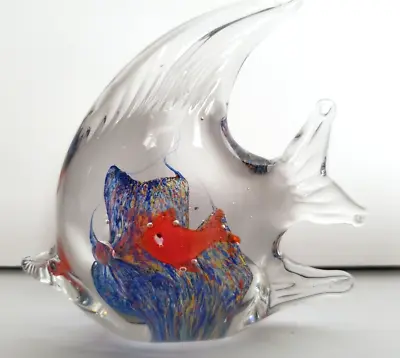 Art Glass Angelfish Double Sided Paperweight Colorful Small  Inner Orange Fish • $22.07