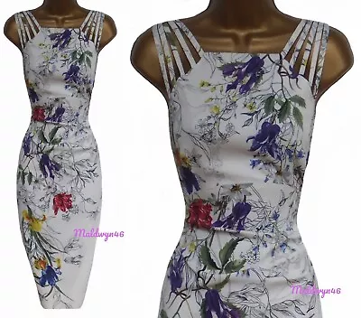 Karen Millen Atelier ✩ Floral Strappy Shoulder Pencil Wiggle Dress  ✩ Uk 14 Bnwt • £89.99