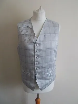 Men's  Formal Affair Grey Silver Check V Neck  Waistcoat Vest   Size 38 • £4.99