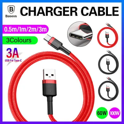 $6.35 • Buy Baseus USB To Type C Charger Cable 3A Fast Charging Lead Data Cord For Huawei AU