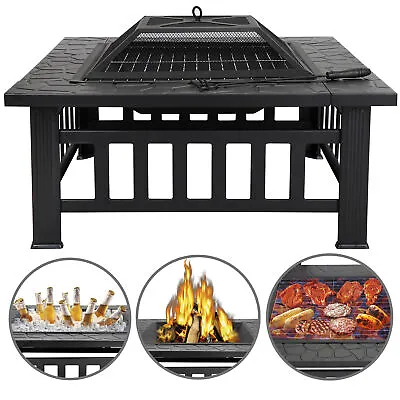 32  Square Fire Pit Outdoor Patio Metal Heater Deck Backyard Fireplace W/Cover  • $47.59