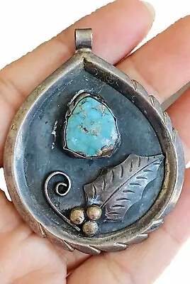 Old Pawn Navajo Signed R. Platero Sterling Silver Turquoise Pendant Pin Necklace • $199.99