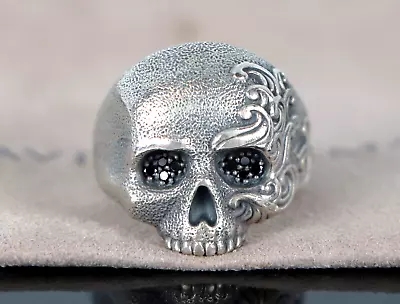 Men's David Yurman Sterling Silver 波 Waves Skull Black Pave Diamond 24mm Ring 10 • $650