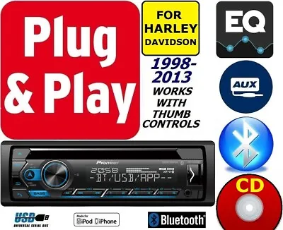 Plug And Play Fits 98-13 Harley Pioneer Bluetooth Cd Usb Aux Radio Stereo Pkg • $349.99