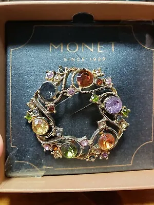 Regal MONET Christmas Enamel Pin Brooch 2  NEW OLD STOCK MULTI-COLORED Stones • $19.99