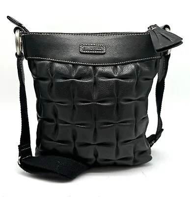 Quilted Leather Puffer Black Crossbody Bag Handbag Grain Outer Pocket Ellington • $50