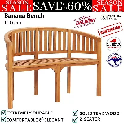 Solid Teak Wood Banana Bench Wooden Outdoor Seat Furniture Chair 120 Cm VidaXL • $338.97