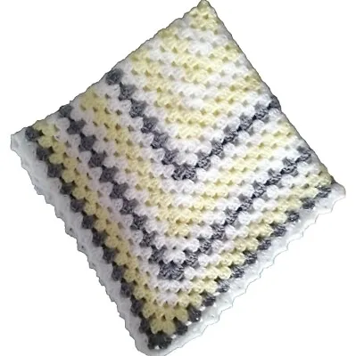 New Handmade Crochet Baby Unisex Multi Purpose Blanket Lemon/White/Grey.L@@k • £19.95