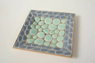 Nevco Mid Century Tile Tray (O3R) Mosaic Ocean Tones (JSF6) Aluminum Base Japan • $17.95