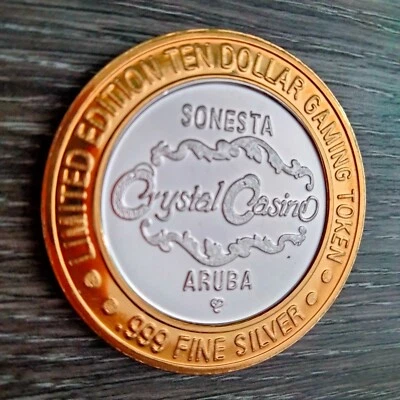 $29.99 • Buy .999 Silver Round 10$ Gaming Token ARUBA Crystal Casino BU Condition Limited