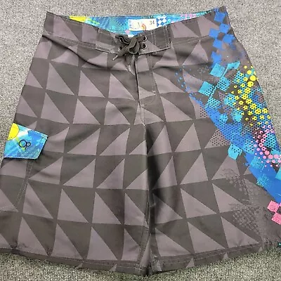 Vintage Op Ocean Pacific Board Shorts 34 Black Blue Pink Geometric Print 90s • $13