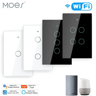 $30.79 • Buy MOES 1/2/3/4 Gang WiFi RF Smart Light Switch Glass Wall Touch Panel Alexa Google