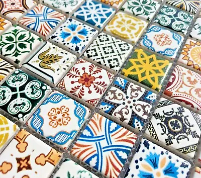New Multi Colour Moroccan Ceramic Square Mosaic Wall Tile Turkish Geometric • £9.98
