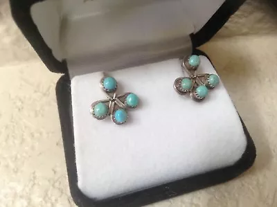 $26 • Buy Zuni Sterling Silver Blue Teardrop Turquoise Flower Post Earrings New