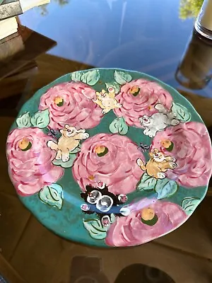 ”LESAL CERAMICS  Floral & Cat Hand-Crafted Plate 11   Lisa Lindburg Van Nortwick • $59