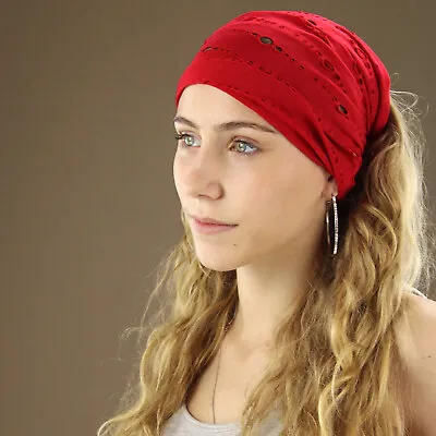 Red Stretch Cotton Tube Headwrap Headband Durag Bandana Hippie Boho Dreads • $12