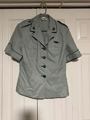 USMC Womens Summer Service  Dacron Blouse Vietnam Era Marine Corps Green & White • $60