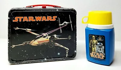 Vintage 1977 STAR WARS Metal Lunchbox With Thermos Luke Skywalker Darth Vader • $145.34