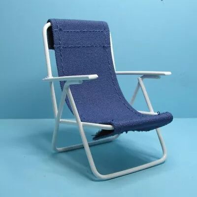 Dollhouse Miniature Metal Beach Chair With Blue Fabric EIWF568 • $14.39