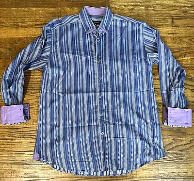 Bogosse Shirt Mens Button Up Geometric Striped Long Sleeve Purple Blue Size LG • $28.97