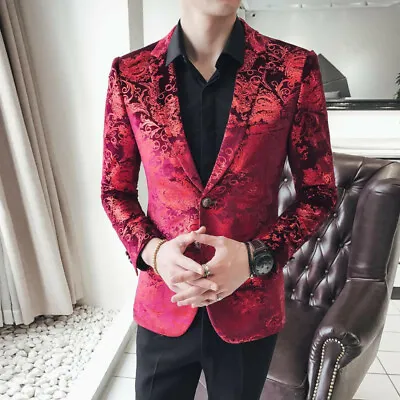 $62.21 • Buy Men's Large Size Slim Fit Casual Wedding Two Button Suit Jacket V-Neck Printing