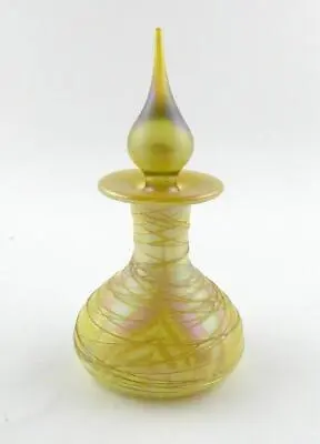 Carl Radke Art Glass Yellow Iridescent Perfume Bottle With Stopper A+ CONDITION • $88.88