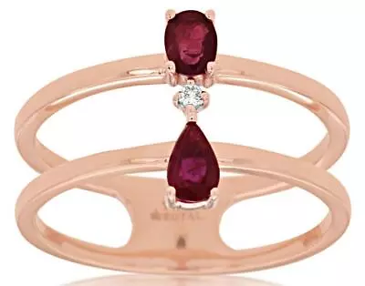 Estate .42ct Diamond & Aaa Ruby 14kt Rose Gold Oval Round & Pear Shape Fun Ring • $1248.07