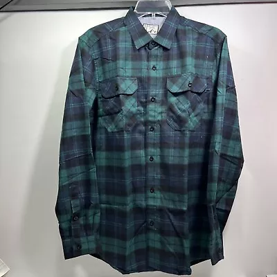 Green Black & Blue Plaid Flannel Men's Long Sleeve Shirt Large Lost Supply • $14.99