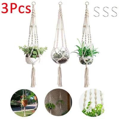 3Pcs Garden Macrame Plant Hanger Indoor Hanging Planter Basket Rope With Hooks  • £7.99