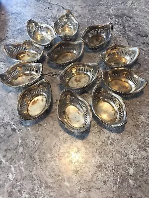 12 Antique Sterling Silver Recticulated Nut Candy Bowl Set S&B Co England 202g • $225