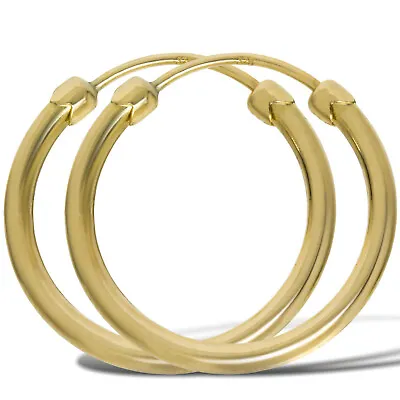 9ct Gold Sleeper Earrings 14 18mm Plain Tube Hoop Capped Mens Single Or Pair Box • £54.99