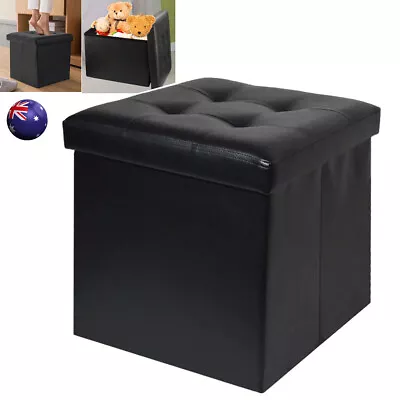 Folding Ottoman Toy Cube Footstool Box Pouf Seat Bench PU Leather Storage Stool • $29.39