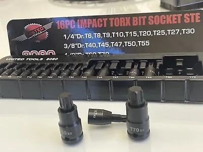 TORX BIT Socket Set 3/8  Torx Star Keys TRX TX T Torks Sockets T6-T70 1/4  1/2” • £14.99