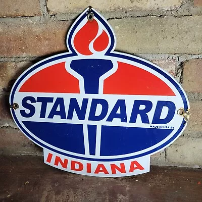 Vintage Dated 1954 Standard Indiana Gasoline Porcelain Gas Metal Sign 12  X 11  • $139.90