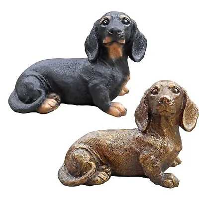 Dachshund Dogs Garden Sculpture Sausage Dog Home Ornament Statues Bronze Black • £24.99