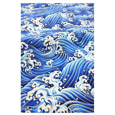 1 Meter Spray And Waves Cotton Fabric Metalic Gold Japanese Kimono Material DIY • £26.46