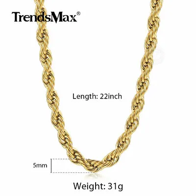 Gold Plated Stainless Steel Rope Chain Necklace 3/5/7mm 16-30  Choker Men Women • $9.97