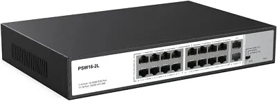 16 Port PoE+Switch W/2 Gigabit Uplink Ethernet Ports Unmanaged 300W 803.af/at • $77.95