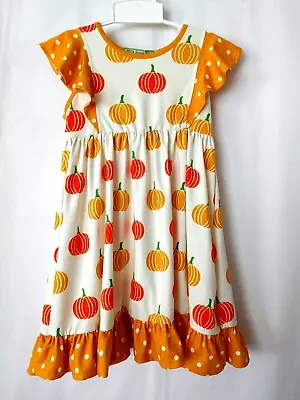 Millie Loves Lily Pumpkins Dress Sleeveless Scoop Neck Ruffles Size 6  #13696 • £10.20